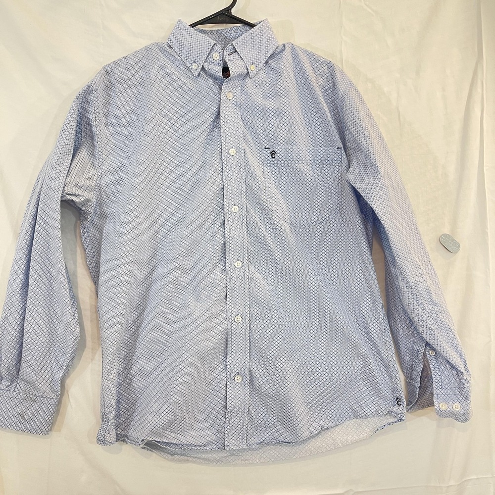 Rafter C Shirt Mens Medium Blue Geometric Button Down Long Sleeve Cotton Western